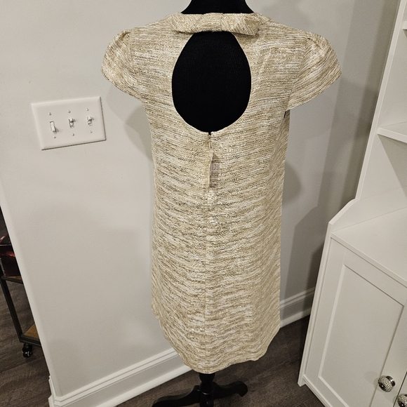 Kate Spade Dorothy Shift Dress Size 0 Starlight Gold Tweed Bow Event Formal Silk - Picture 2 of 16